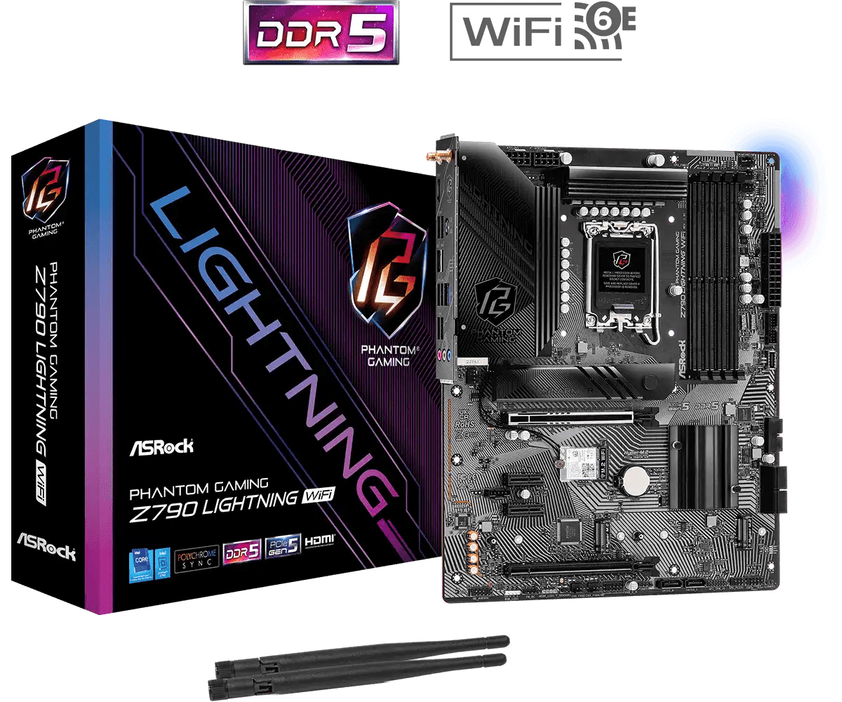 ASRock Phantom Gaming Z790 Lightning WiFi LGA 1700 Intel Motherboard | 90 - MXBM80 - A0UAYZ - Vektra Computers LLC ASRock Phantom Gaming Z790 Lightning WiFi LGA 1700 Intel Motherboard | 90 - MXBM80 - A0UAYZ - Vektra Computers LLC